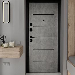 Темные двери с текстурой бетона: современное решение для лофта.